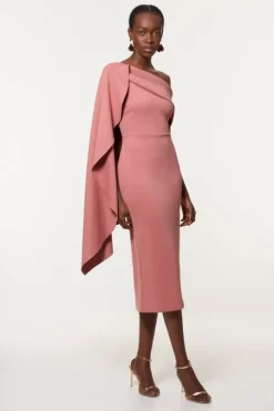 Petite Scuba Crepe Woven Cape Midi Dress