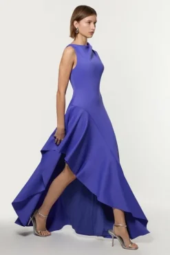 Petite Scuba Drama Ruffle Hem Woven Maxi Dress