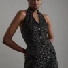 Petite Sequin Halter Neck Vest
