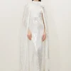 Petite Sequin Rosette Cape Maxi Dress