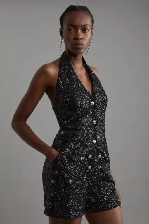 Petite Sequin Tailored Mini Shorts