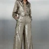 Petite Sequin Woven Wide Leg Pants