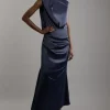 Petite Sleeveless Satin Drape Woven Midaxi Dress