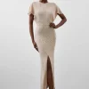 Petite Slinky Viscose Jacquard Knit Angel Sleeve Maxi Dress