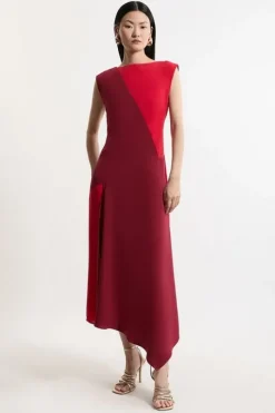 Petite Soft Tailored Bandeau Color Block Midi Dress