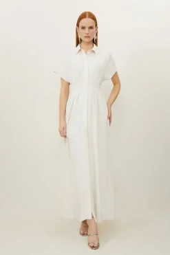 Petite Soft Tailored Belted Darted Midi Shirt Dress