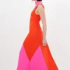 Petite Soft Tailored Color Block Panel High Neck Midi Dress