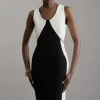 Petite Soft Tailored Color Block Tailored Sleeveless Midi Dress