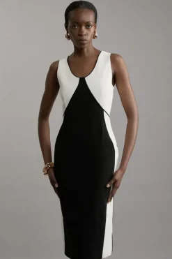 Petite Soft Tailored Color Block Tailored Sleeveless Midi Dress
