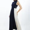 Petite Soft Tailored Color Block Pleated Panel Midaxi Dress
