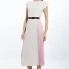 Petite Soft Tailored Contrast Pleated Panel Skirt Midi Dress
