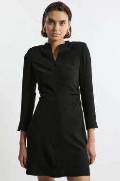 Petite Soft Tailored Ruched Waist Long Sleeve Mini Dress