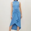 Petite Soft Tailored Ruched Front High Neck Midi Dress
