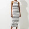 Petite Stripe Stretch Cotton Jersey Halter Midi Dress