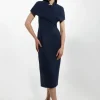 Petite Structured Crepe Cape Detail Midi Dress