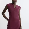 Petite Structured Crepe Tailored Full Skirted Belted Midi Dress
