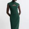 Petite Structured Crepe Tailored Cape Pencil Midi Dress