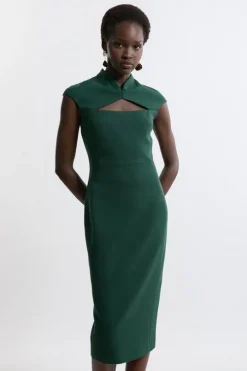 Petite Structured Crepe Tailored Cape Pencil Midi Dress