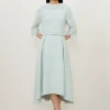 Petite Structured Crepe Turtleneck Dip Hem Midi Dress