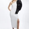 Petite Taffeta Ruffle Sleeved Midi Dress