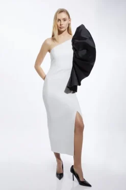 Petite Taffeta Ruffle Sleeved Midi Dress