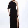 Petite Tailored Asymmetric Cold Shoulder Maxi Dress