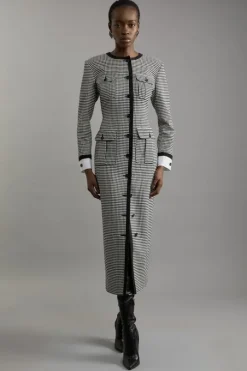 Petite Tailored Black Check Maxi Dress