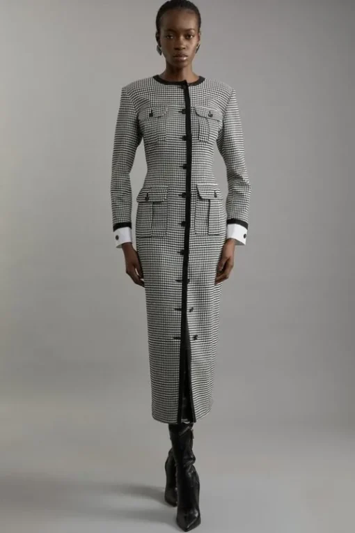 Petite Tailored Black Check Maxi Dress
