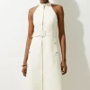 Petite Tailored Cotton Belted Halter Neck Full Skirted Maxi Dress