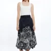 Petite Tailored Cotton Cutwork Embroidered Belted Midi Skirt