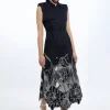 Petite Tailored Cotton Cutwork Embroidered Belted Trench Style Midaxi Dress