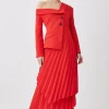 Petite Tailored Crepe Asymmetric Pleated Midi Dress