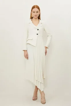 Petite Tailored Crepe Asymmetric Pleated Skirt Dress