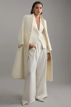Petite Tailored Crepe Pleat Detail Wide Leg Pants