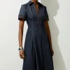 Petite Tailored Denim Full Skirted Maxi Shirt Dress