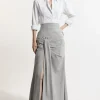 Petite Tailored High Waisted Draped Maxi Skirt