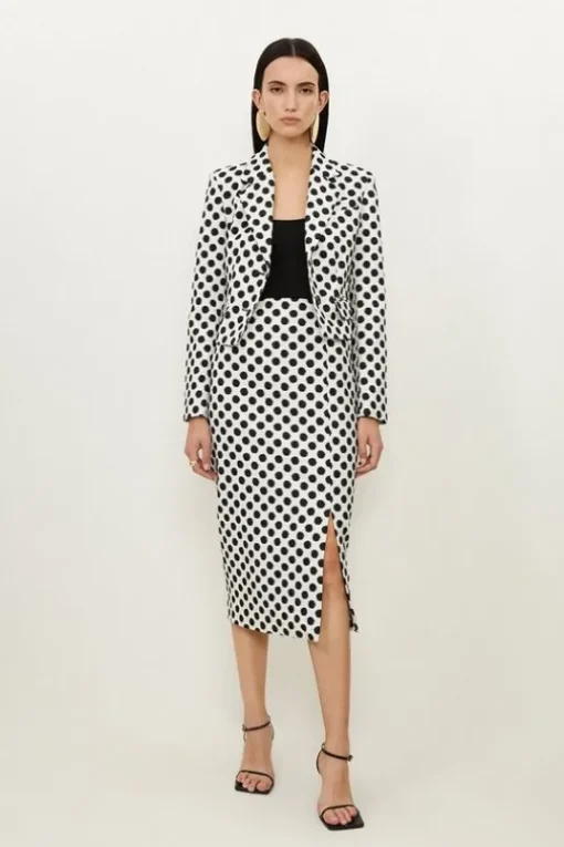 Petite Tailored Jacquard Spot Pencil Midi Skirt