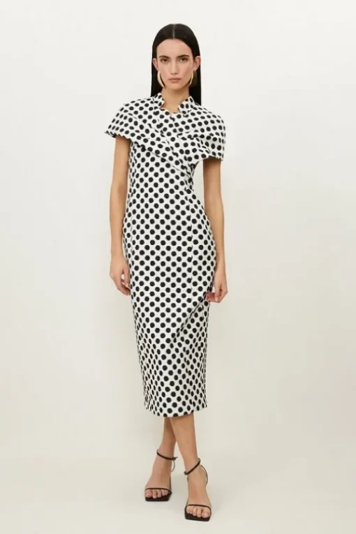Petite Tailored Jacquard Spot Midi Pencil Dress