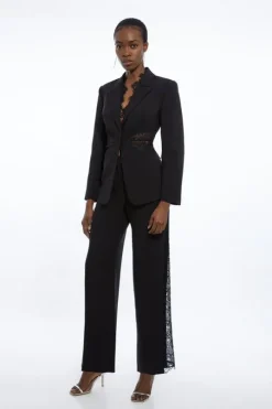 Petite Tailored Lace Detail Straight Leg Pants