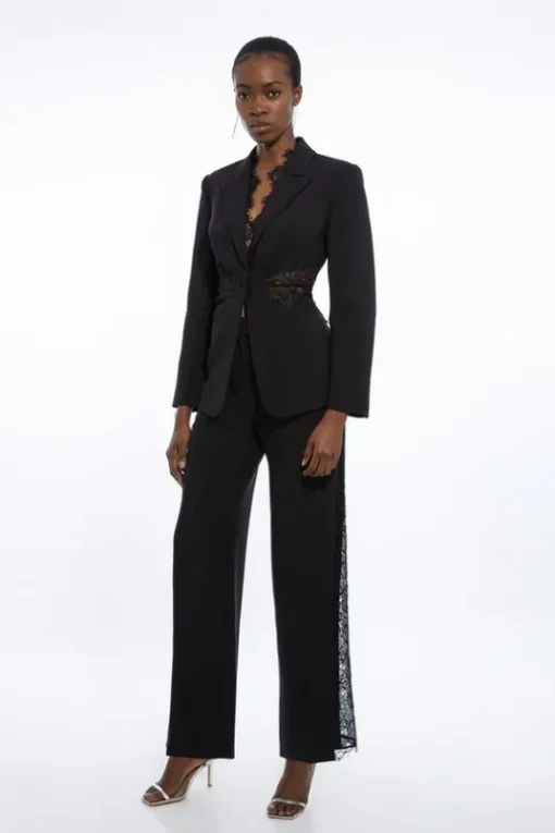 Petite Tailored Lace Detail Straight Leg Pants