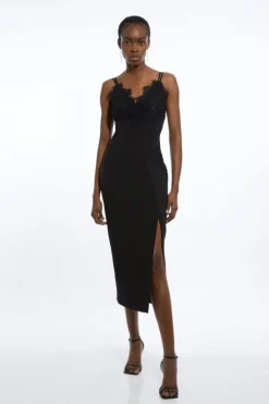 Petite Tailored Lace Detail Midi Pencil Dress