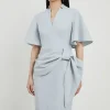 Petite Tailored Metallic Angel Sleeved Midi Pencil Dress