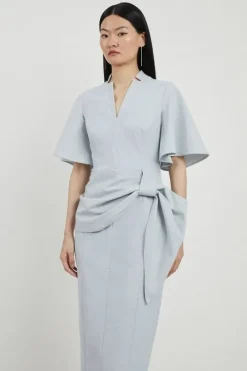 Petite Tailored Metallic Angel Sleeved Midi Pencil Dress