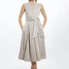 Petite Tailored Satin Bow Detail Full Skirted Midaxi Dress