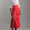 Petite Tailored Satin High Waisted Draped Maxi Skirt