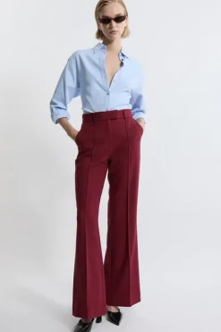 Petite Tailored Stretch Pu Tipped Straight Leg Pants
