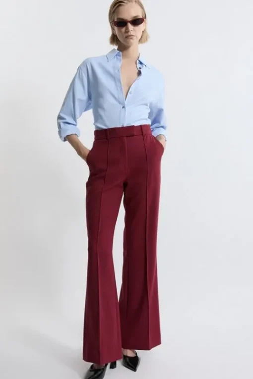 Petite Tailored Stretch Pu Tipped Straight Leg Pants