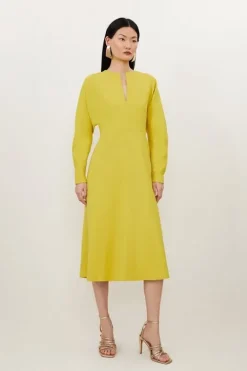 Petite Tailored Structured Crepe Keyhole Rounded A Line Maxi Dress