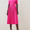 Petite Tailored Structured Crepe Forever Pleat Midi Dress