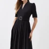 Petite Tailored Structured Crepe Forever Pleat Midi Dress